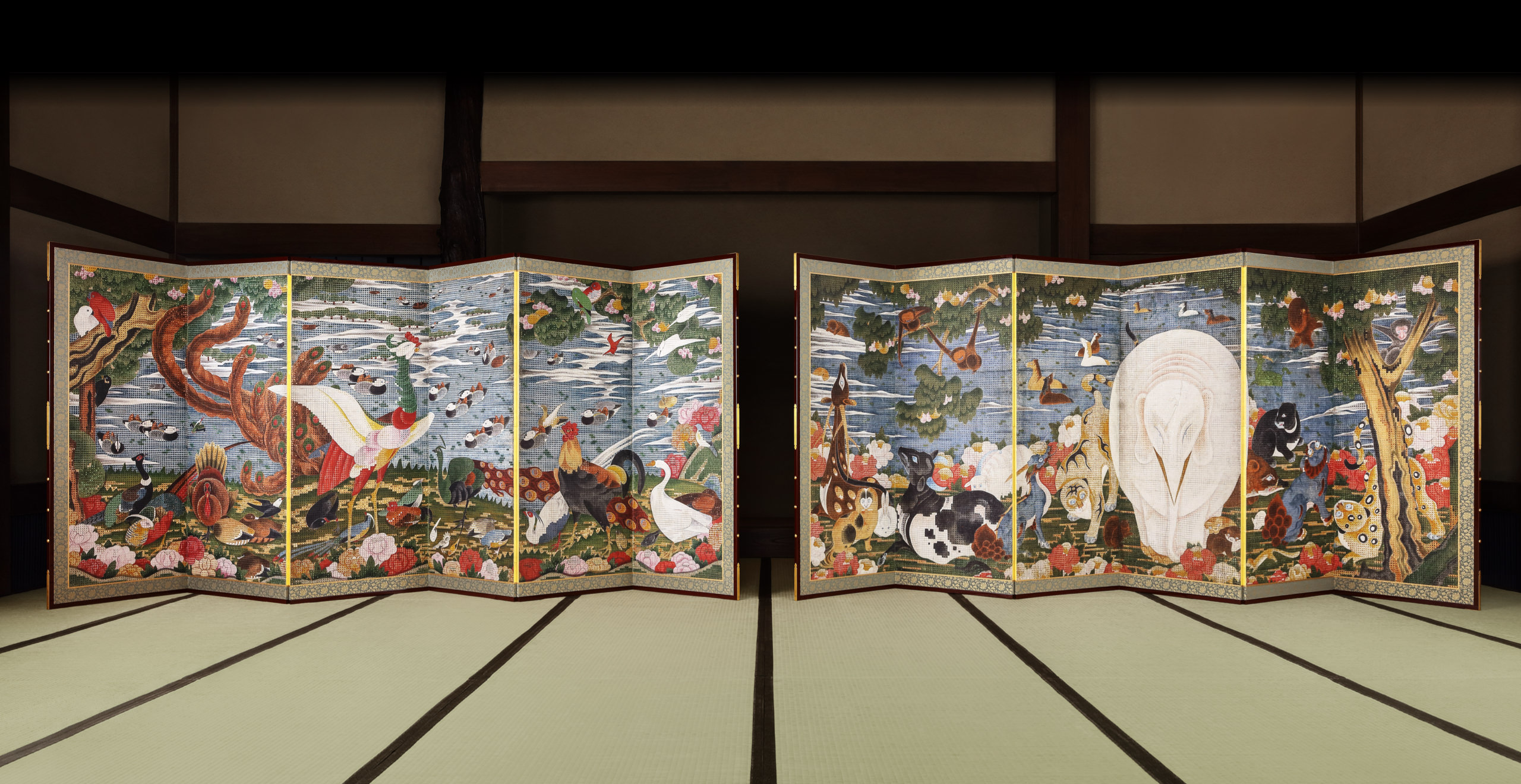 樹花鳥獣図屏風｜作品紹介｜キヤノン 綴プロジェクト｜キヤノングローバル