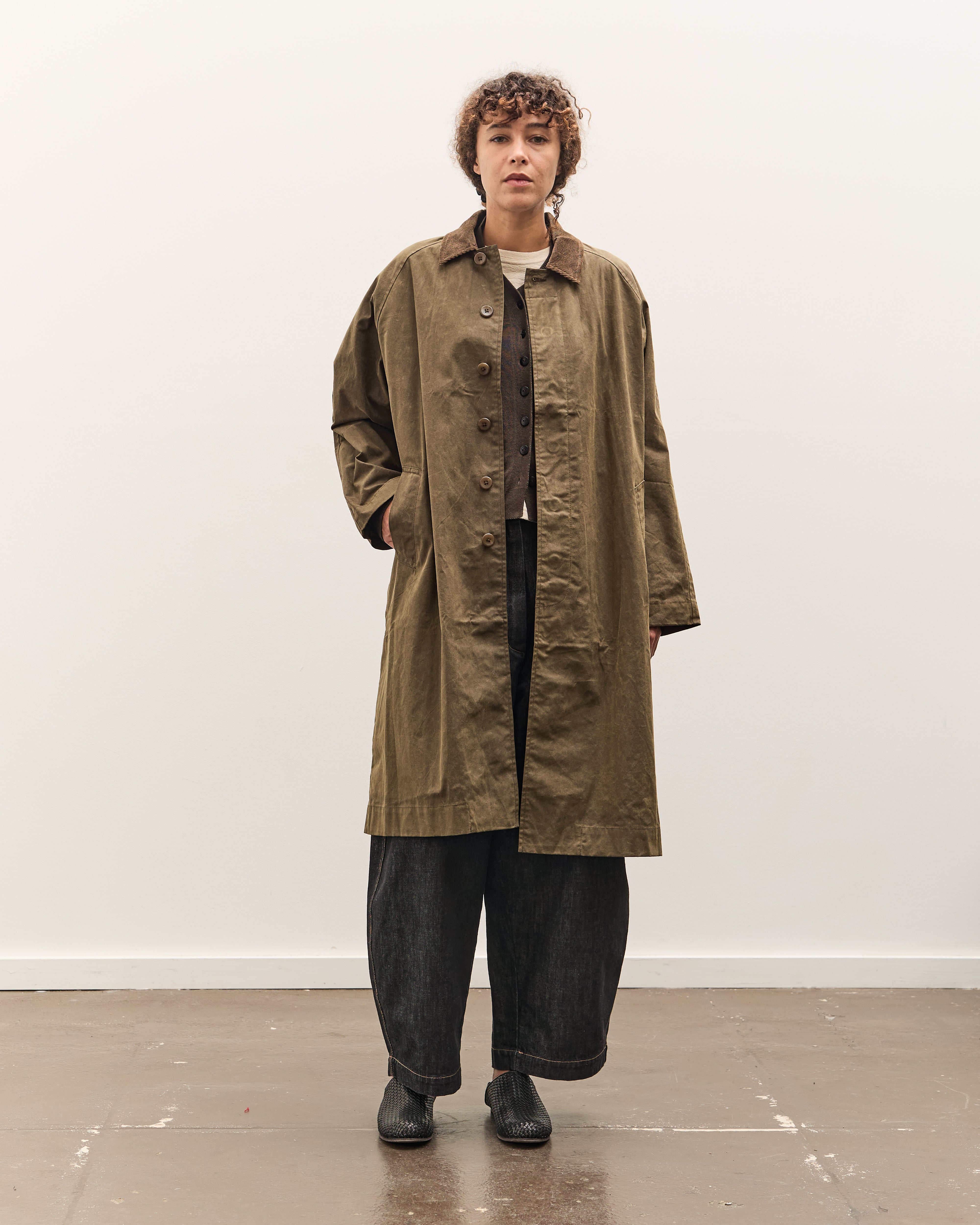 7115 by Szeki Signature Duster Coat, Olive Brown – Glasswing