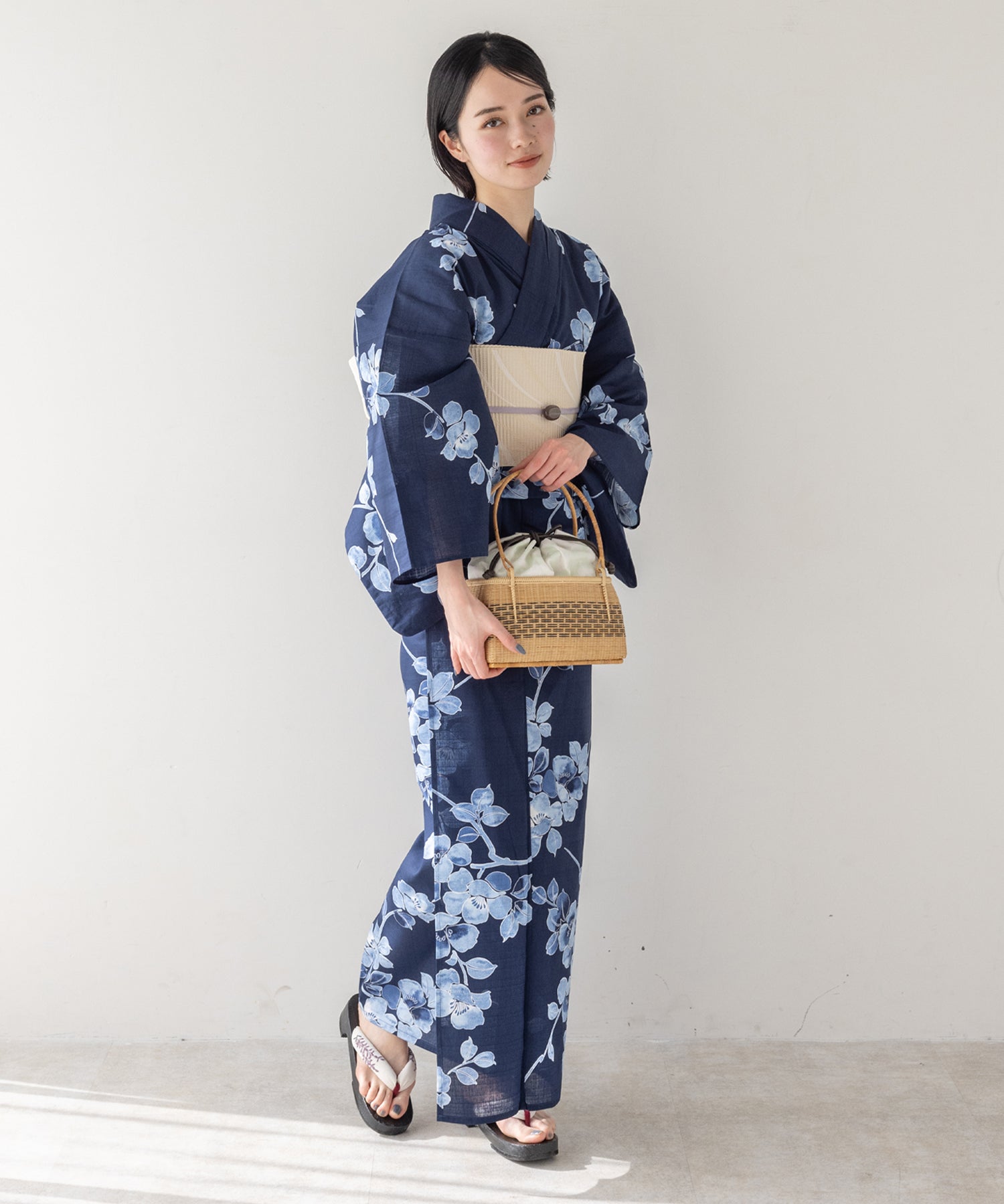 こだわり浴衣5点セット (浴衣/帯/下駄/腰紐/着付け冊子) 変わり織生地