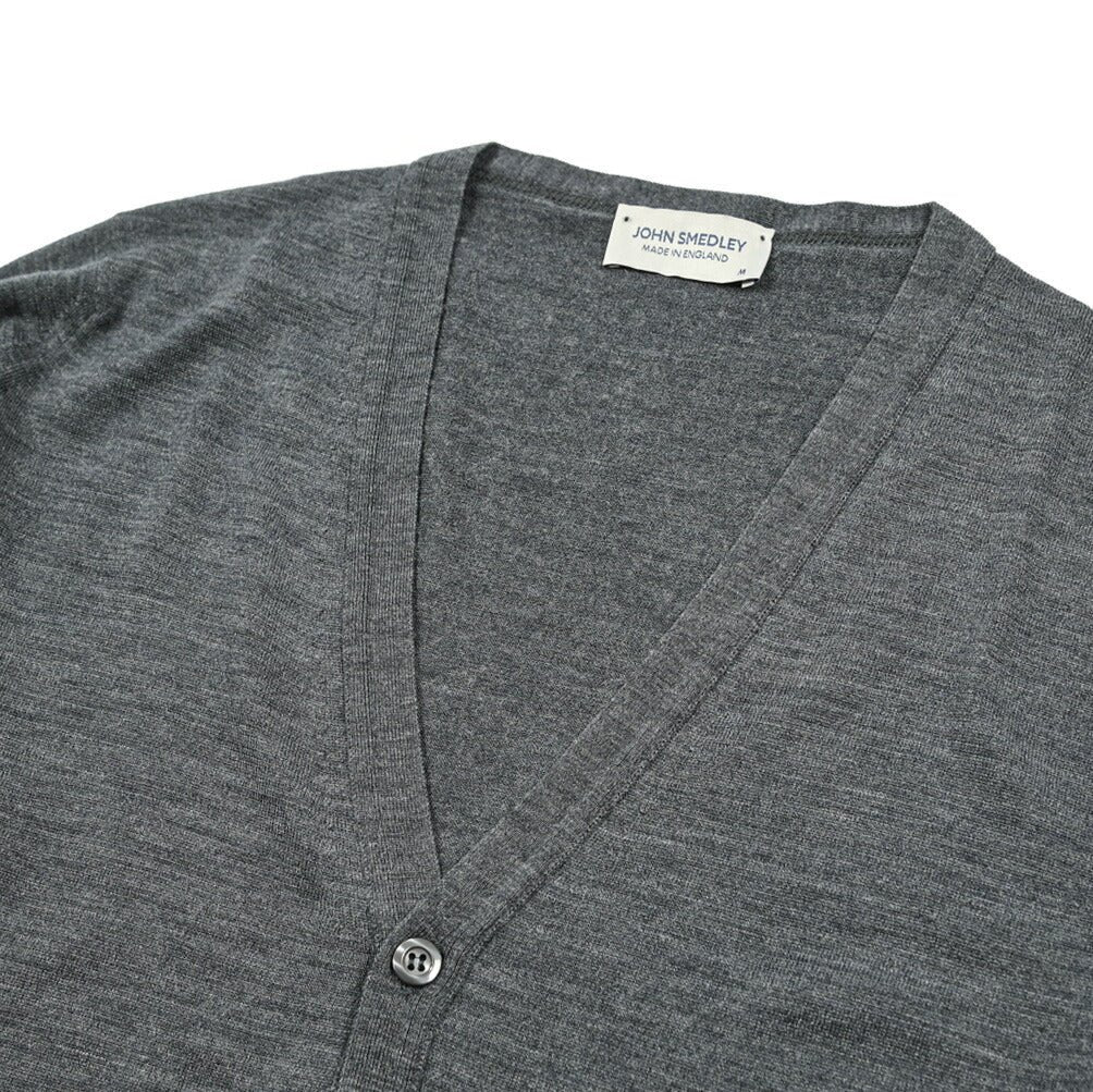 JOHN SMEDLEY ウール Vネック 24G ニットカーディガン 灰色 S JOHN