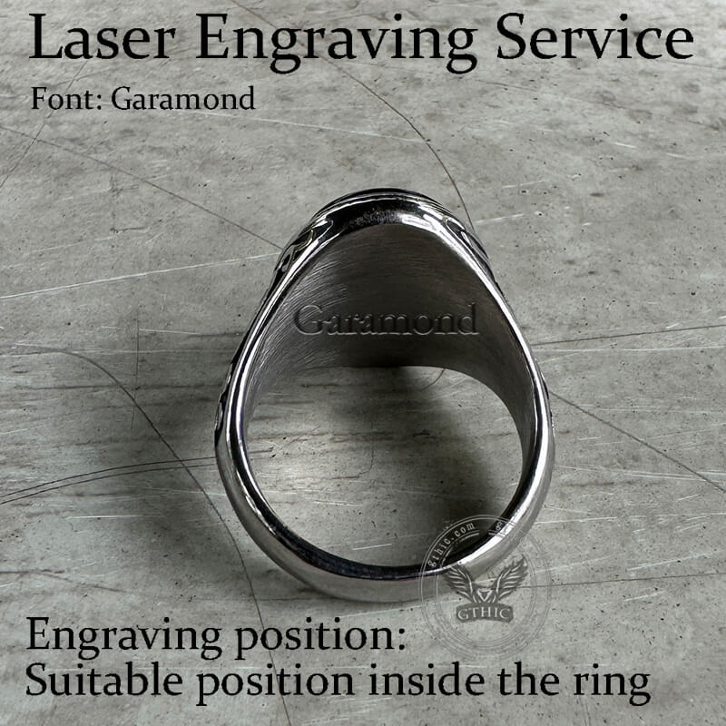 Black Oval Agate Carved Stainless Steel Ring – GTHIC