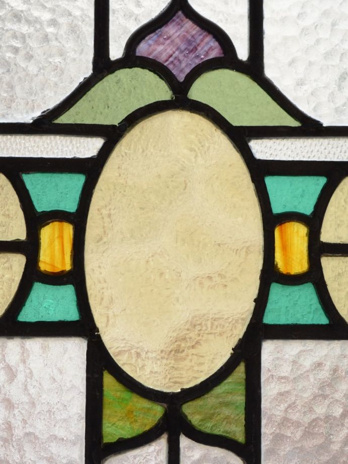 英国アンティークのステンドグラス、キレイな色のアンティークガラス(g