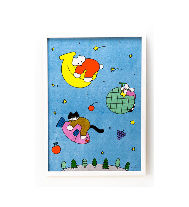 ねこくま雑貨店 複製原画「フルーツの夢」(額装有り)直筆サイン入り