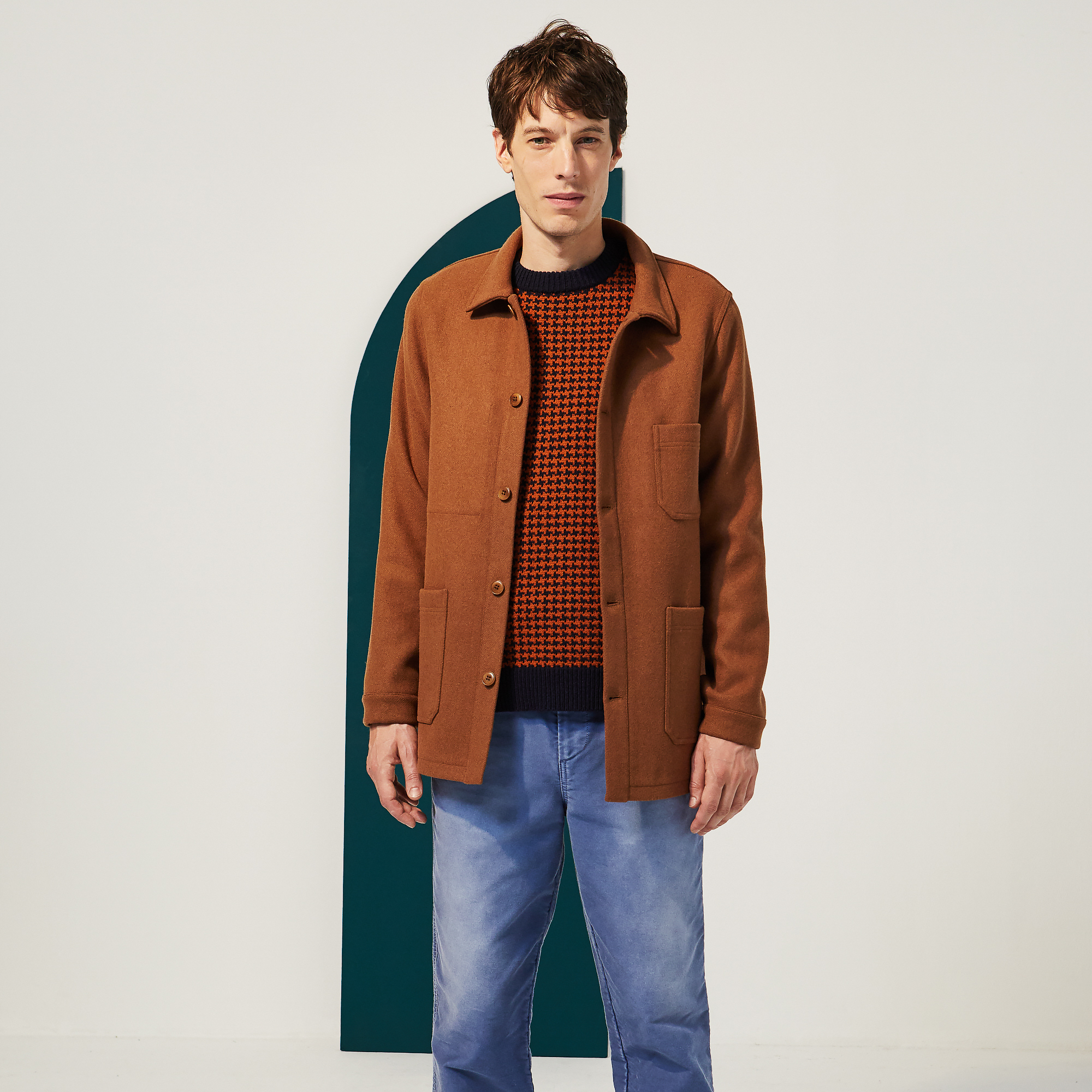 Le Mont St Michel Valente Wool Work Jacket - Brown | Chore Coats