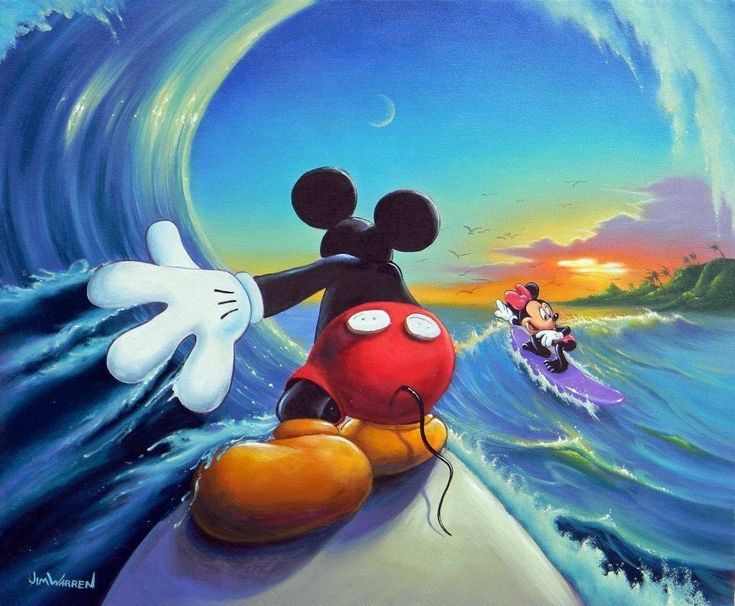 新品 サーフミッキー SURF MICKEY WALL CANVAS ART Mickey Mouse and