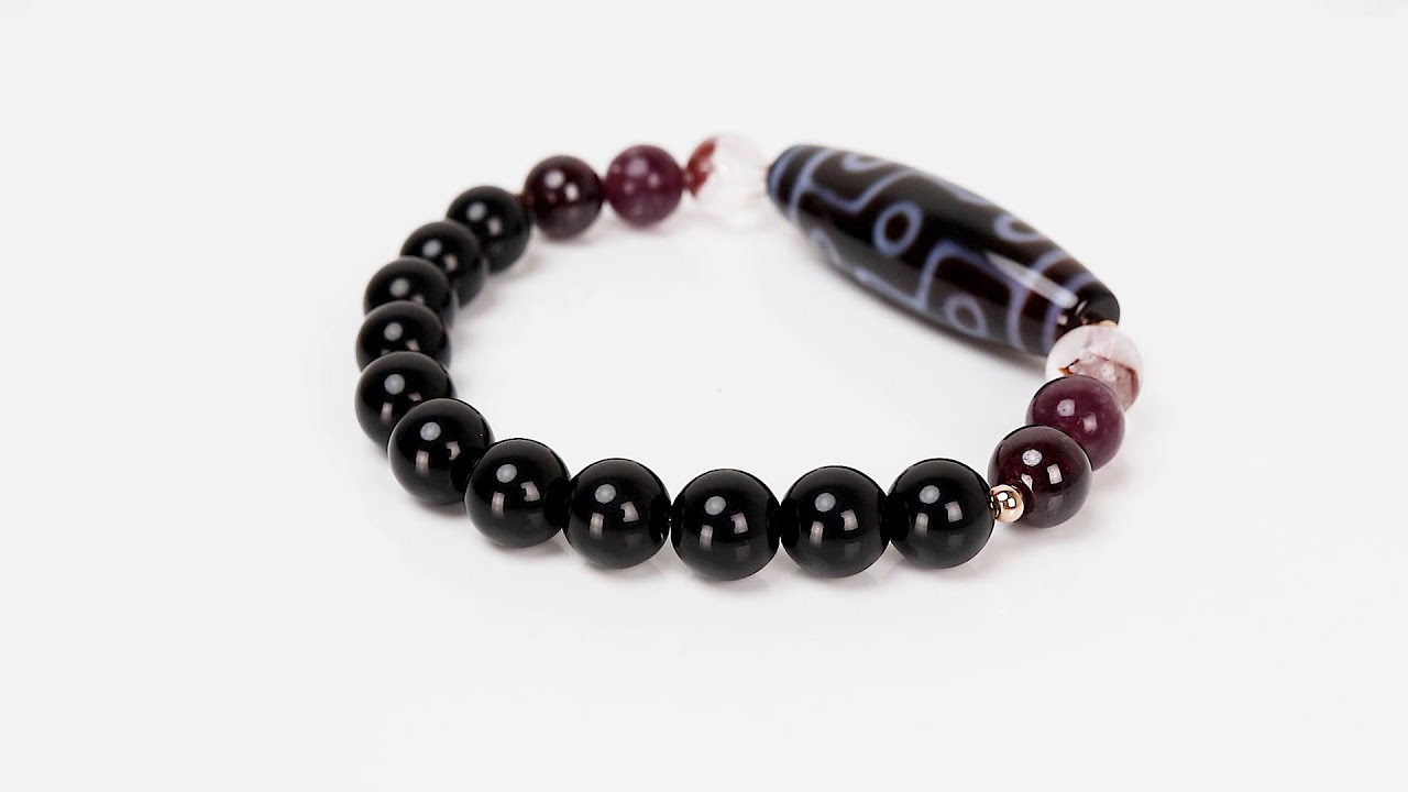 九眼天珠・ガーネット ジー（dZi）デザインブレスレット｜天然石