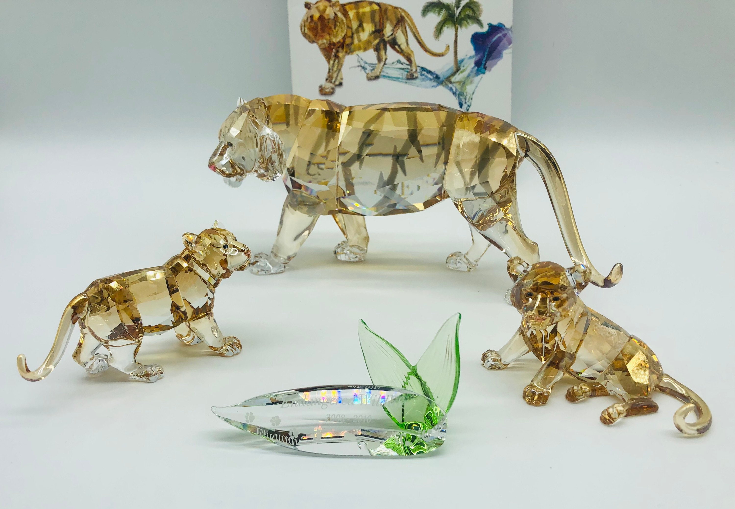 Swarovski Crystal Tiger Mom & Cubs: Gold Tone Endangered Wildlife
