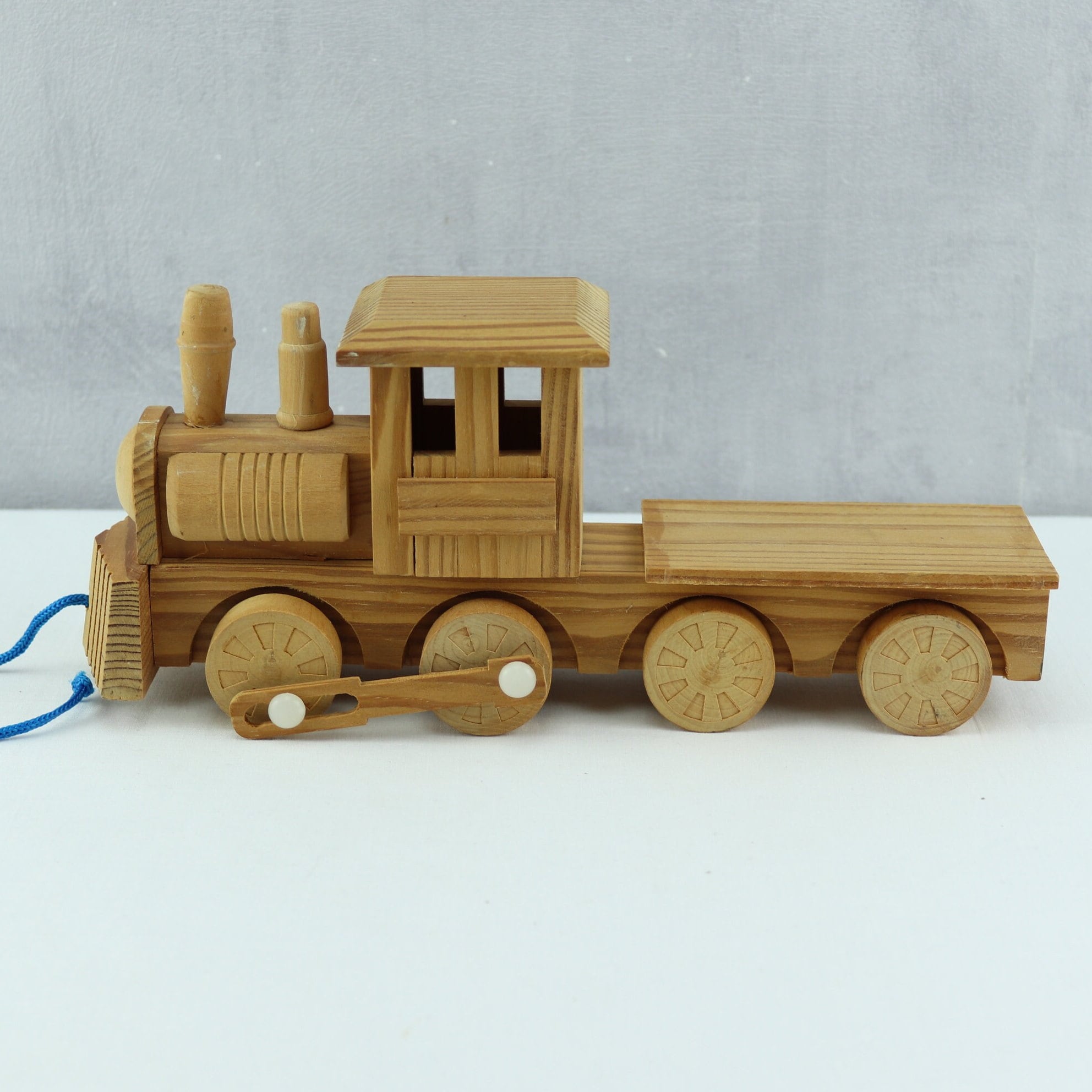 手作りのヴィンテージ木製列車、フランス製の木製蒸気機関車のおもちゃ