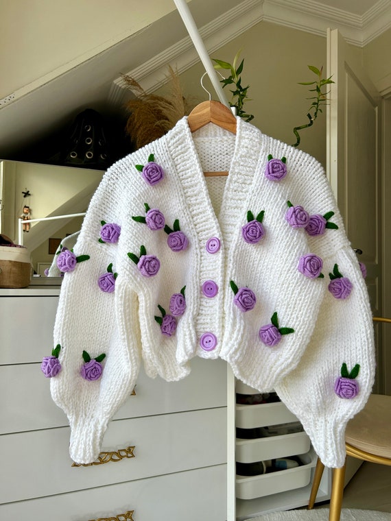 Leilayca First Love Lilac Cardigan , Chunky Cropped Cardigan for