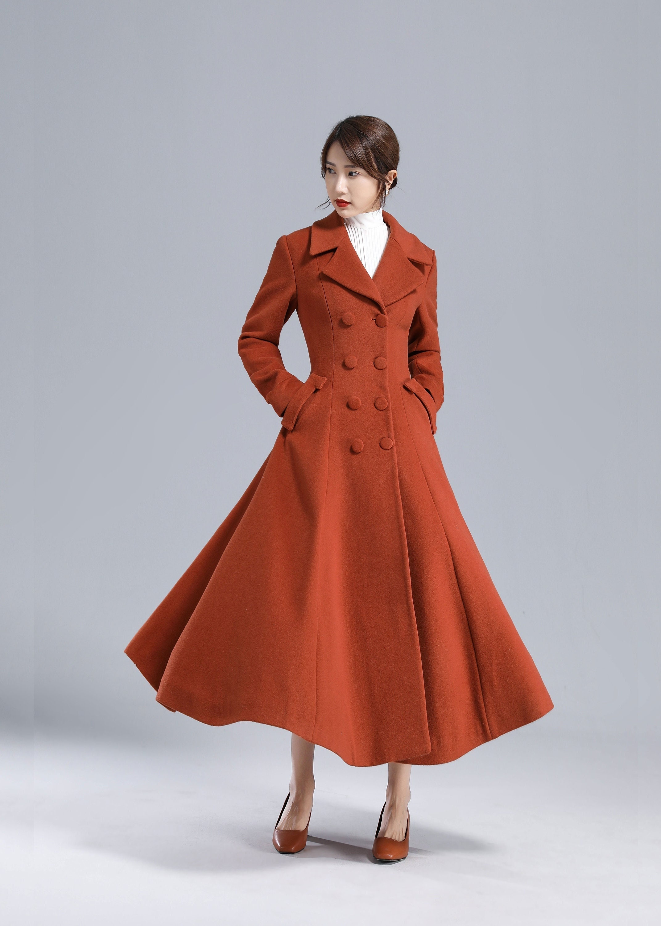 1950s Inspired Long Wool Coat Women, Fit and Flare Coat, Warm