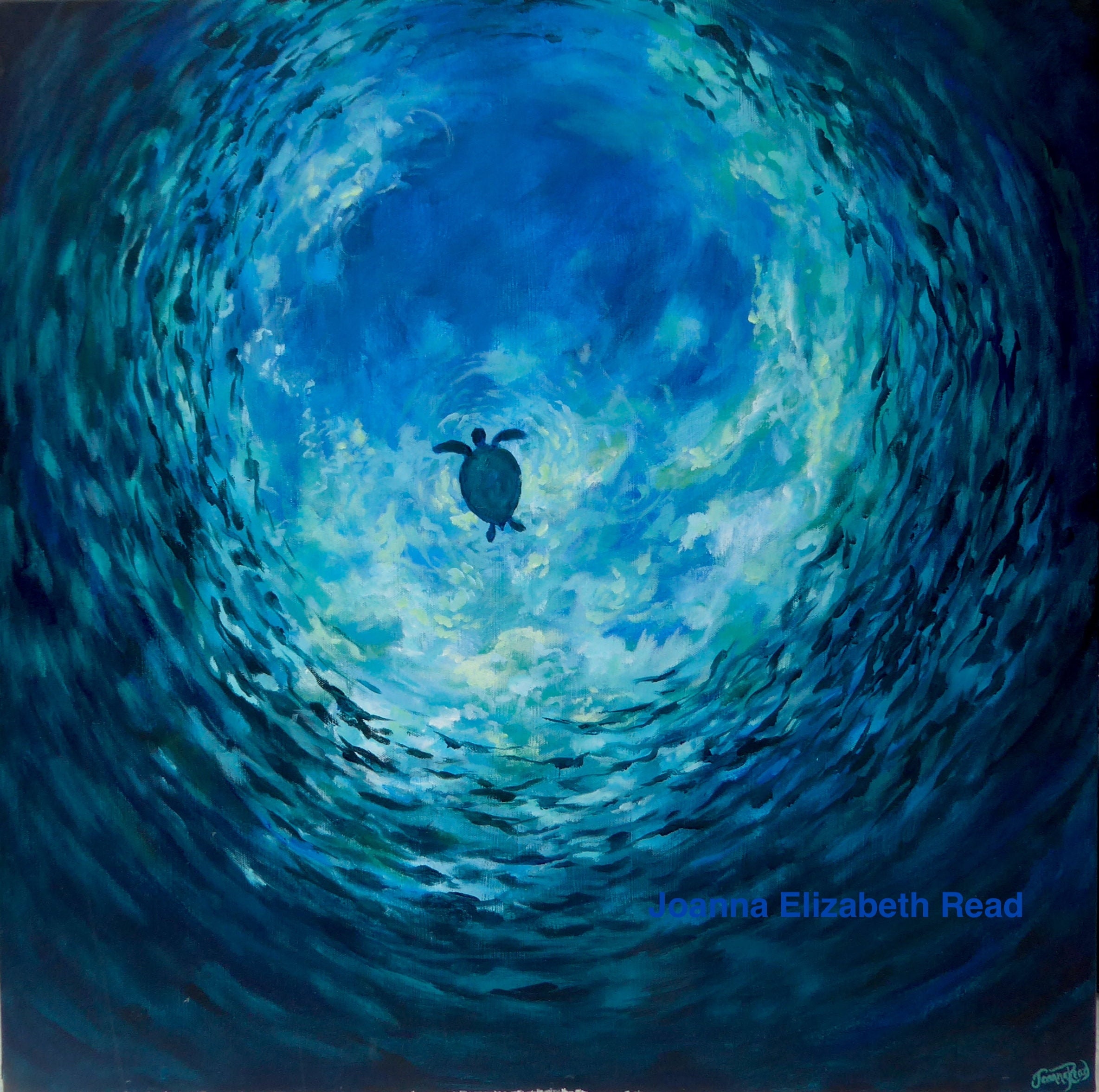 Turtle in Ocean Wall Art, Nautical Canvas Print, Calming Blue