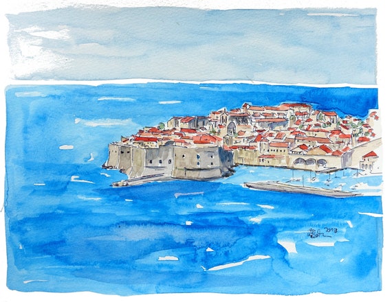 クロアチア、ドゥブロヴニク、アドリア海の真珠 - オリジナル絵画と