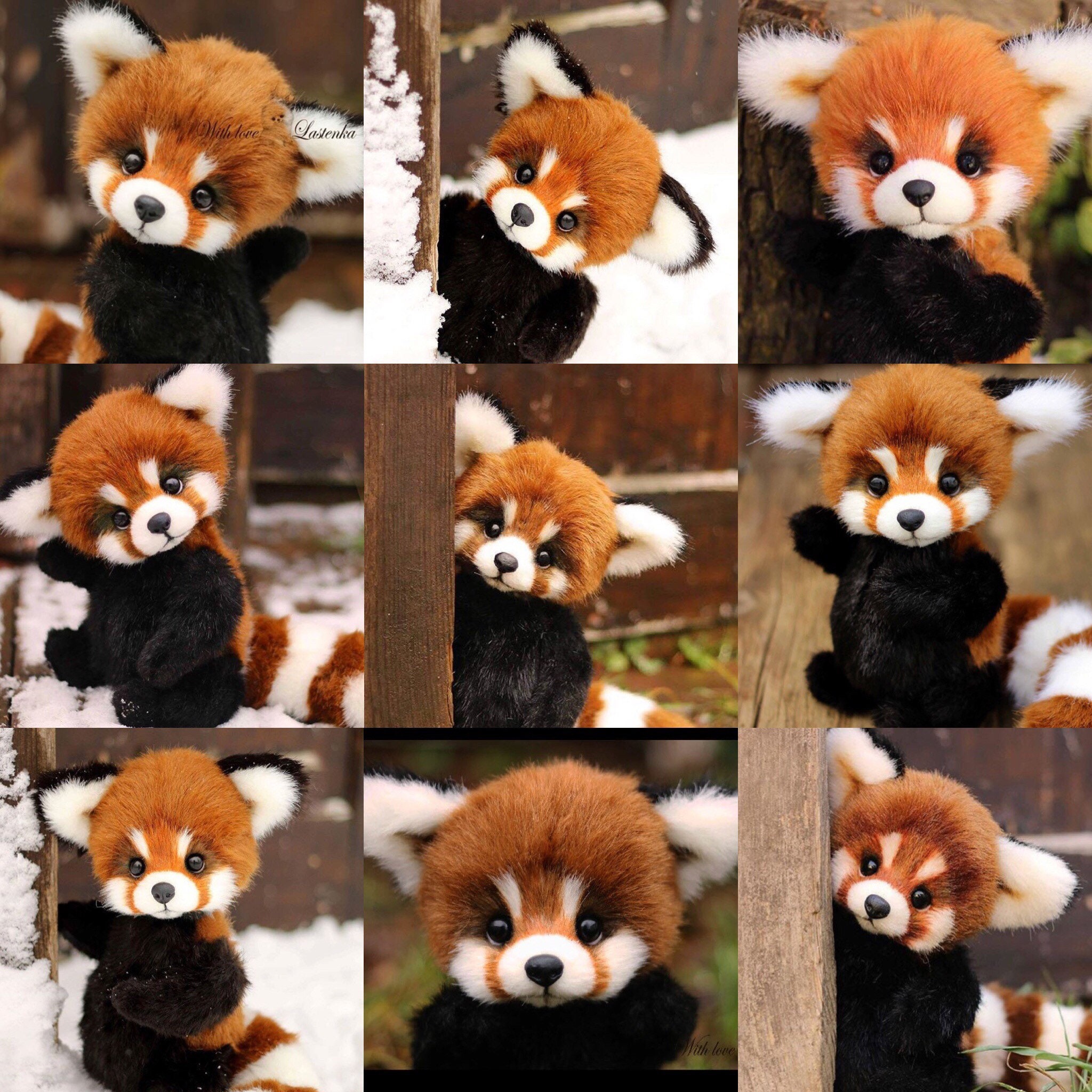 リアルなスタッフ付きレッサーパンダのおもちゃ OOAK コレクター向け