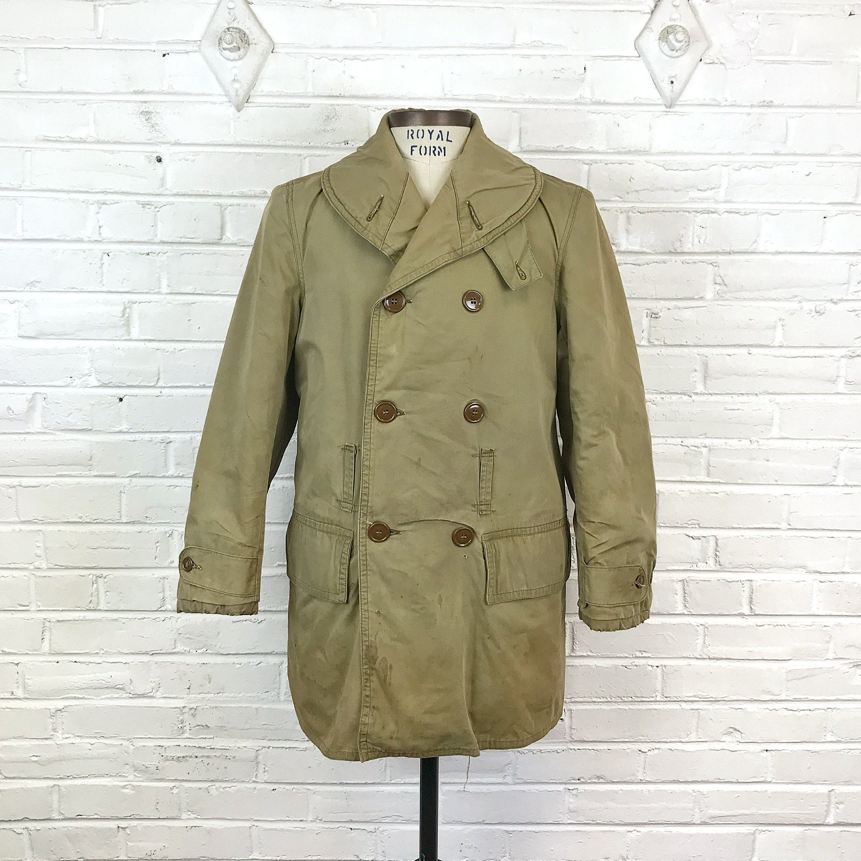 Size S - M Vintage 1940s WW2 US Army Cotton Wool Double Breasted