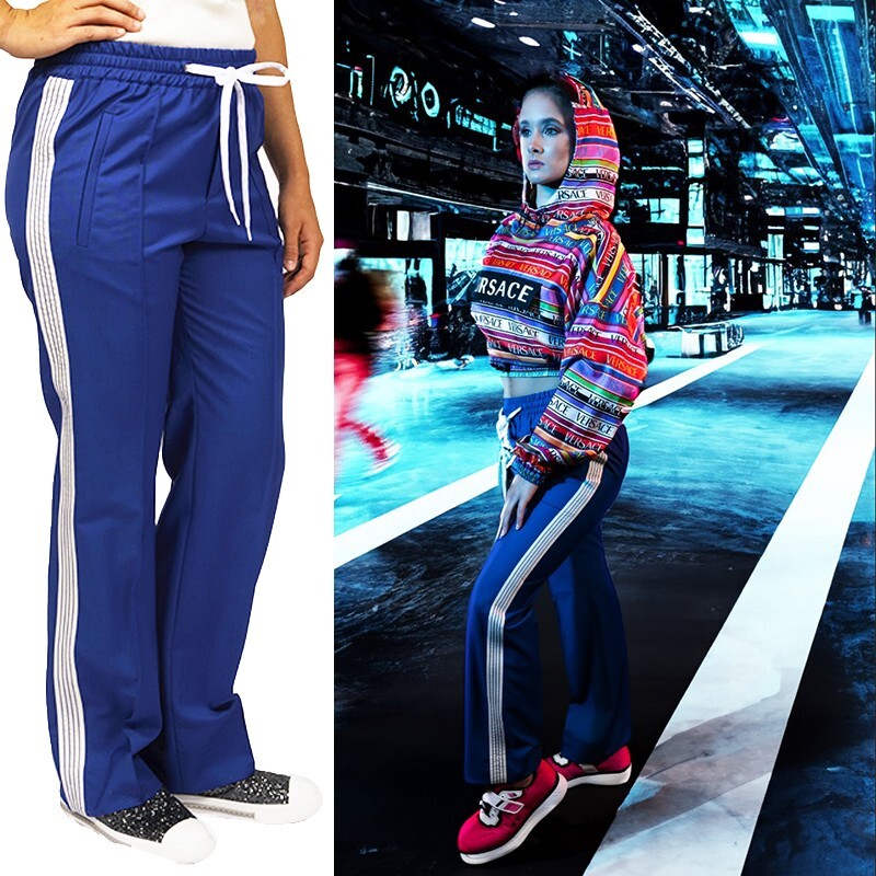 sz 38 NEW $845 MIU MIU Blue WHITE SPORTY SIDE STRIPE Wool Mohair