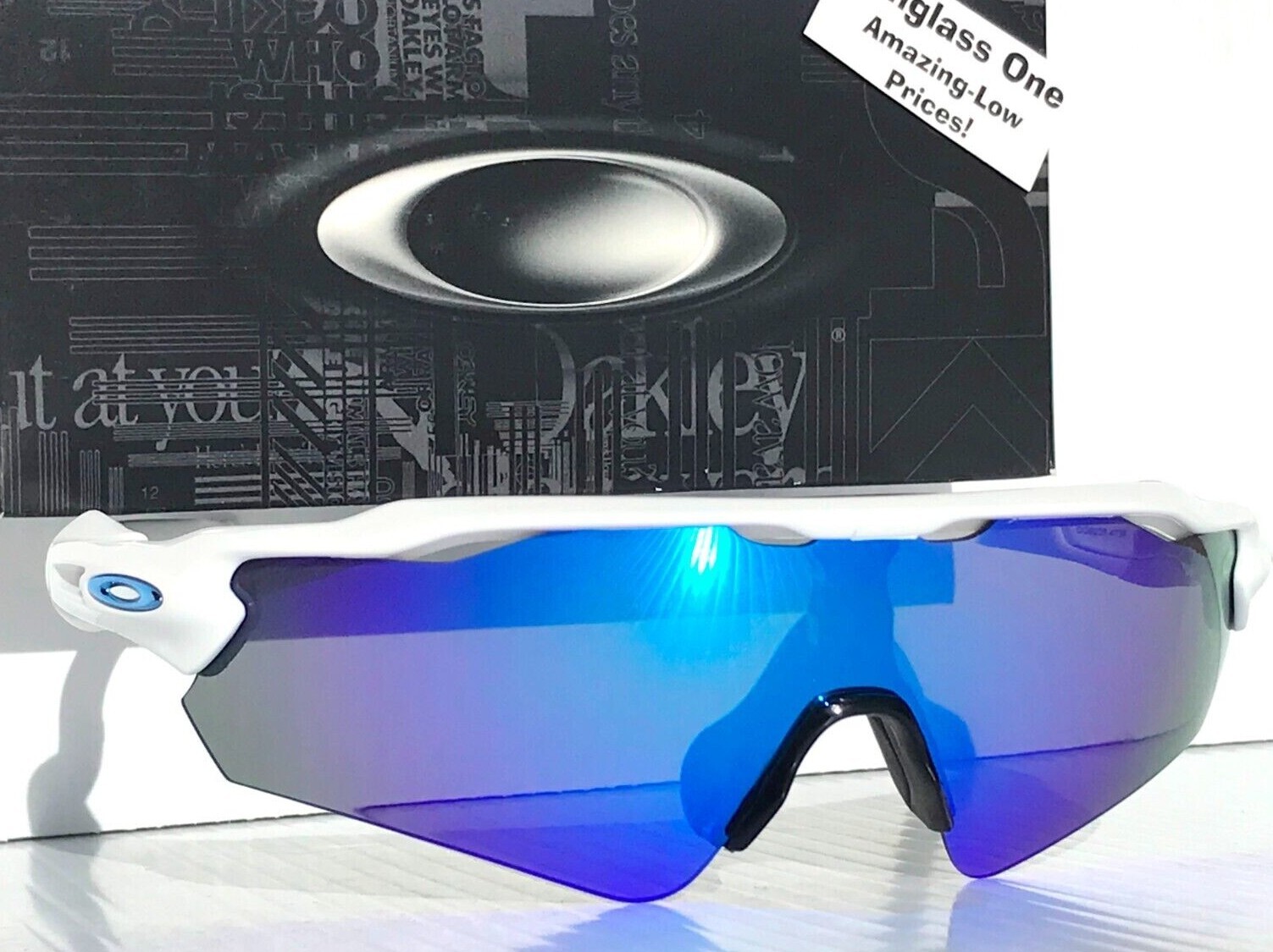 NEW Oakley RADAR EV PATH Shiny White POLARIZED Galaxy Blue Lens