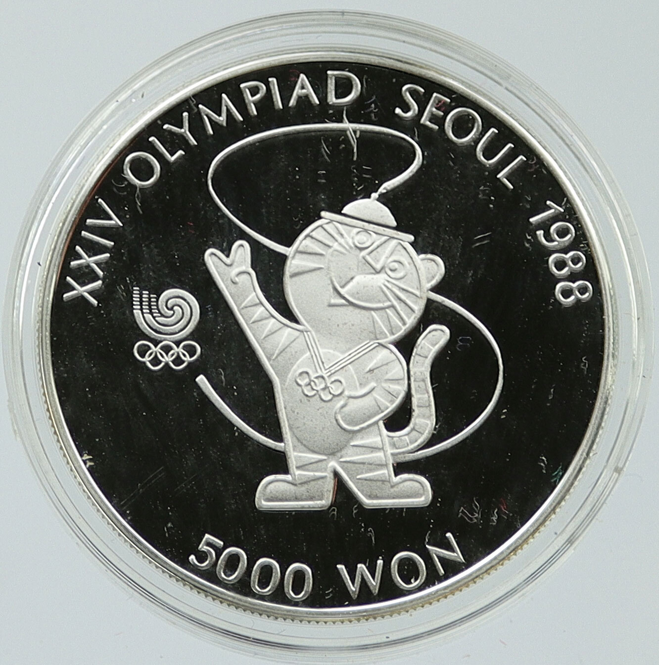 1986 SOUTH KOREA Seoul 1988 OLYMPICS MASCOT Proof Silver 5000 Won