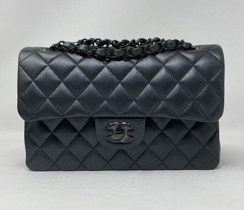 CHANEL “SO BLACK” Small Classic Double Flap Black Pearly Lambskin