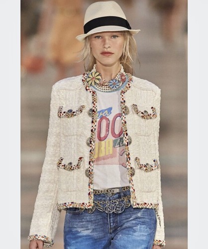 Rare Chanel 17C 2017 Cruise Cuba Coco Fantasy Tweed Jacket Ivory