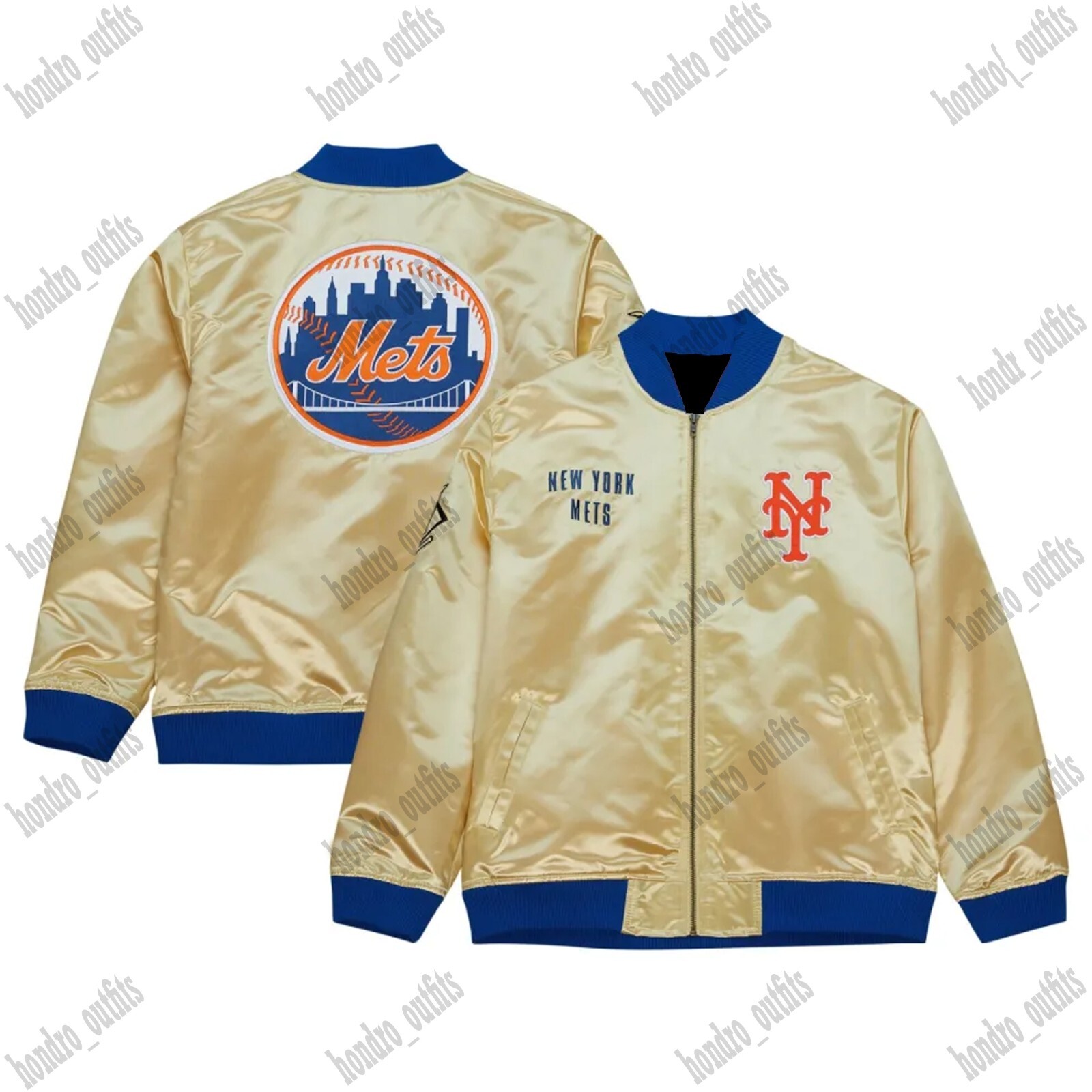New MLB NY Mets 90's Gold Satin Varsity Bomber Jacket Vintage