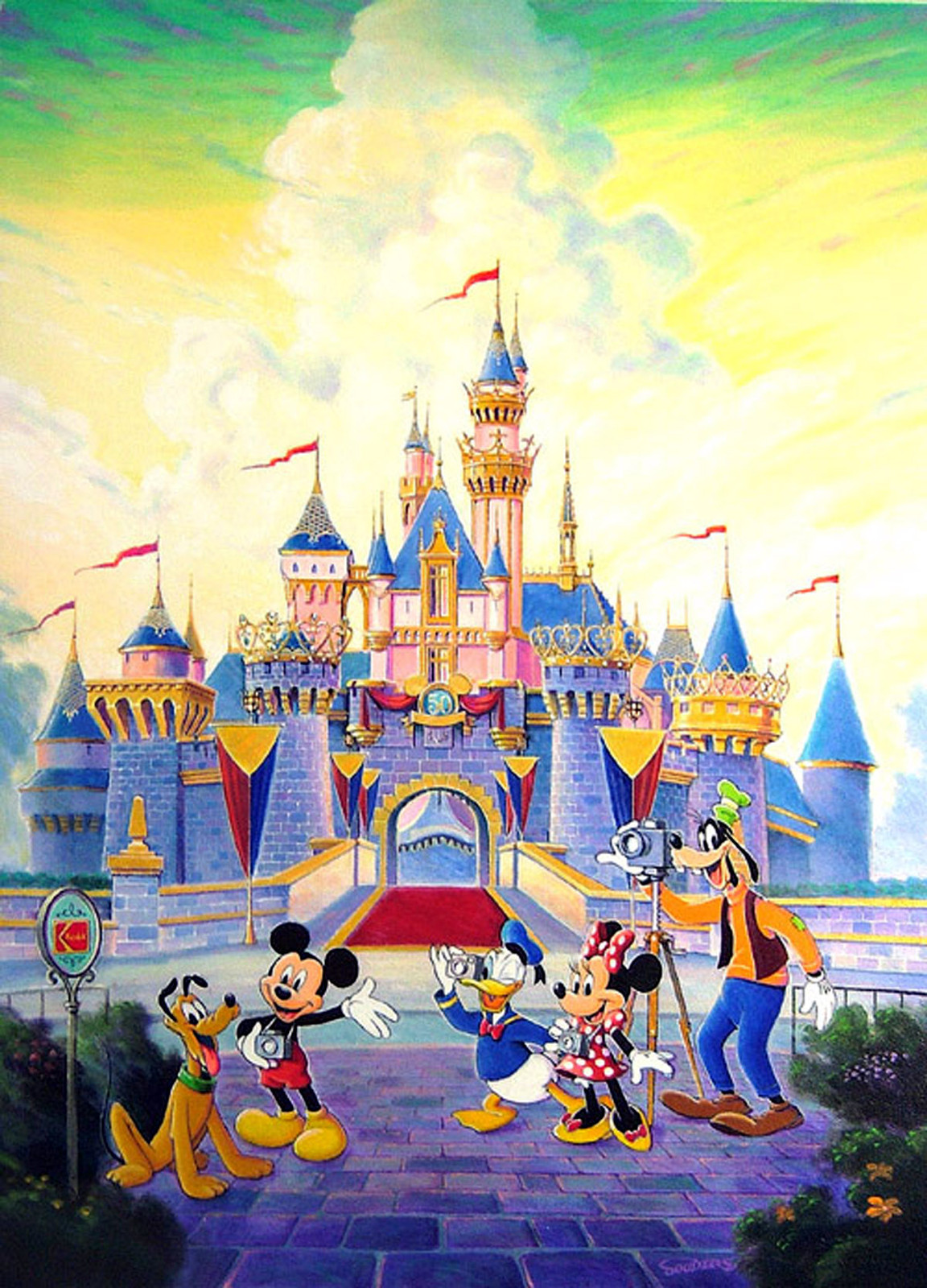 Disneyland Castle Kodak Camera Mickey Mouse Goofy LARGE SIGNED Art