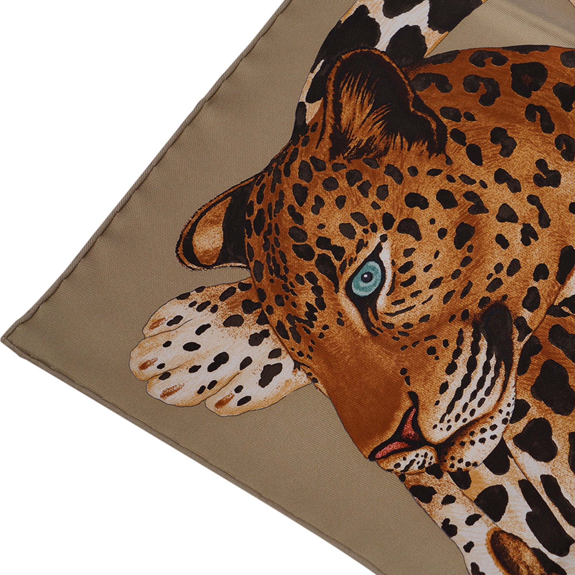Hermes Lazy Leopardesses Silk Scarf 90 Camel Anthracite and Fauve