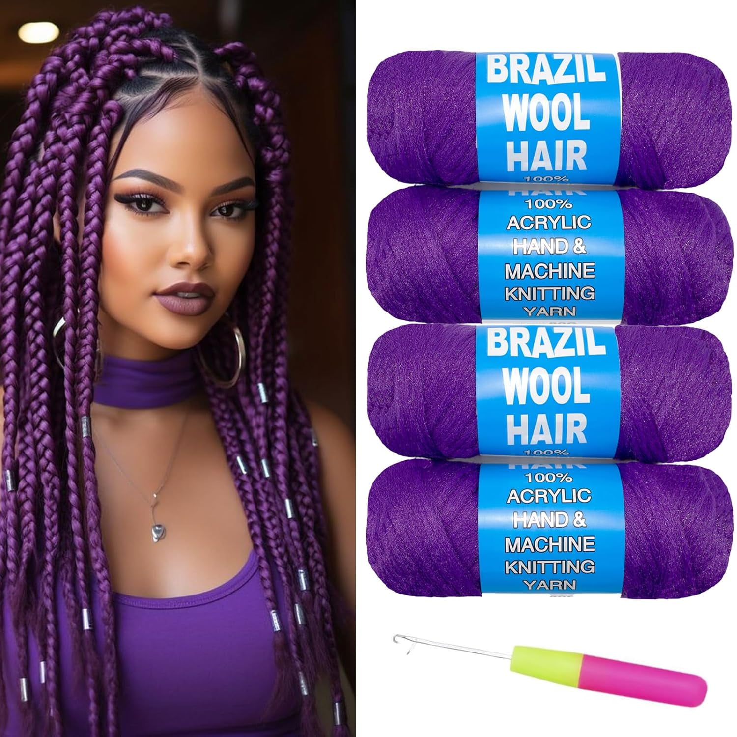 2/3/4 Roll Natural Black Brazilian Wool Hair Yarn for Jumbo Braids