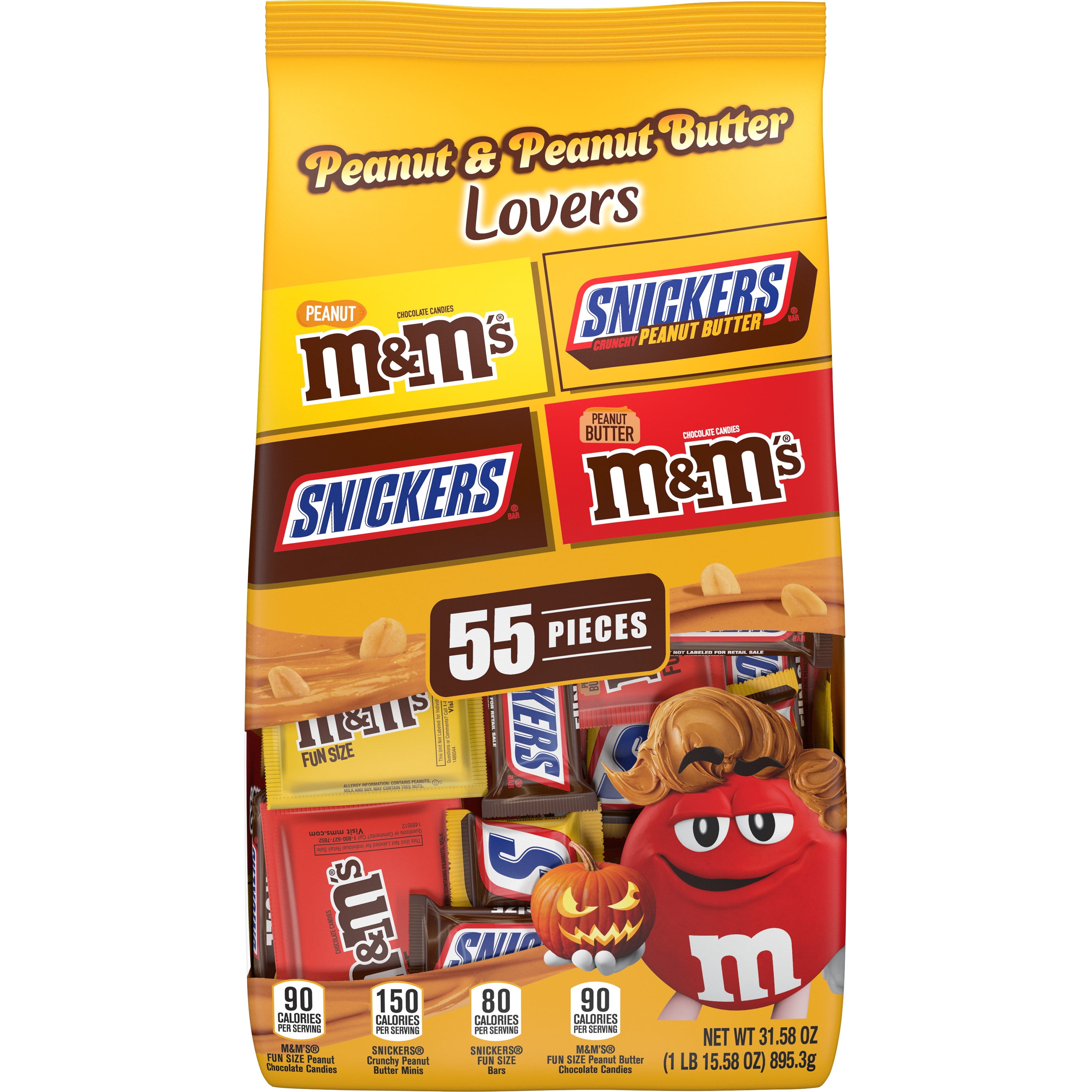 M&M's & SNICKERS Halloween Chocolate Candy Bag, Peanut Butter Mix