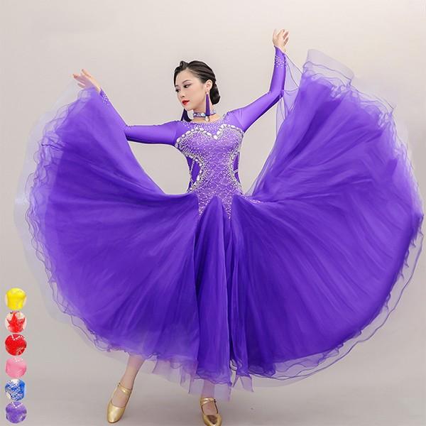 社交ダンスドレス 社交ダンス モダンドレス 大きいサイズ 長袖 広がる