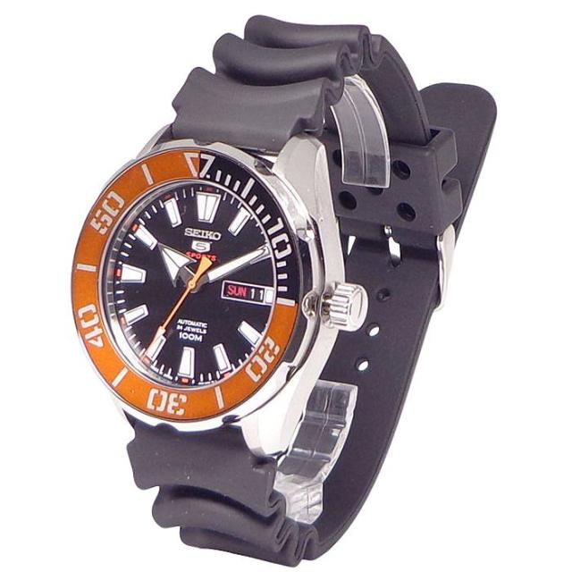 腕時計 セイコー SEIKO 5 sports 100M 7S36 00A0 文字盤黒 自動巻 裏