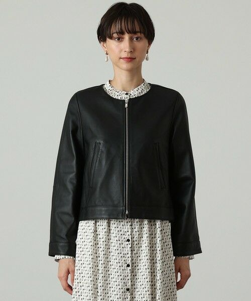 希少】アナイ ノーカラーレザージャケット 羊革 ダブルジップ