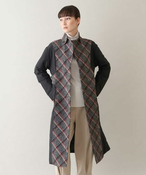 セール】 【リバーシブル】ウールチェック異素材ドッキングロング