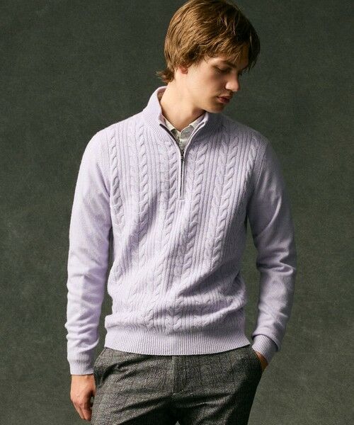 キングサイズ・暖か/軽量】カシミヤブレンド ハーフジップ ニット