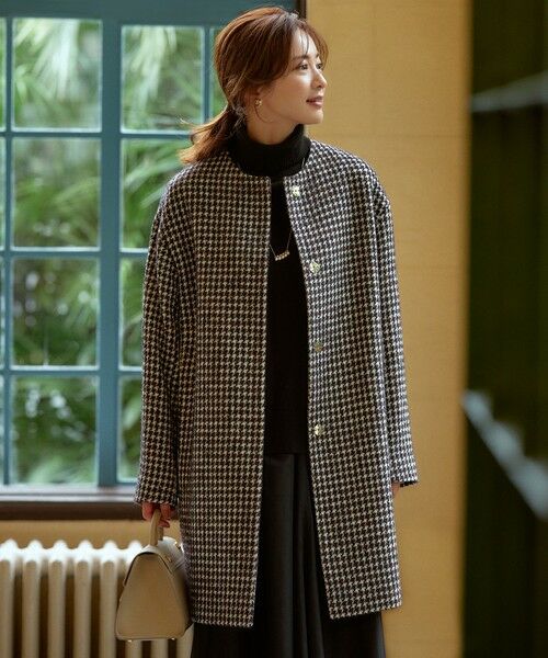 セール】 チェック ツイード ノーカラーコート （その他アウター）｜L