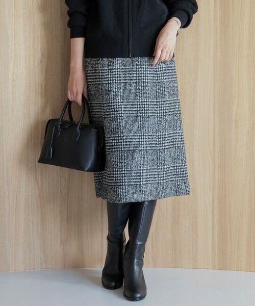 セール】 ウールシルクツイードグレンチェック スカート （ミニ・ひざ