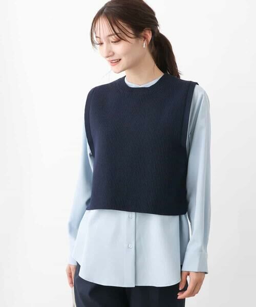 セール】 ニットベスト×シャツブラウス ツインセット/洗える （ニット