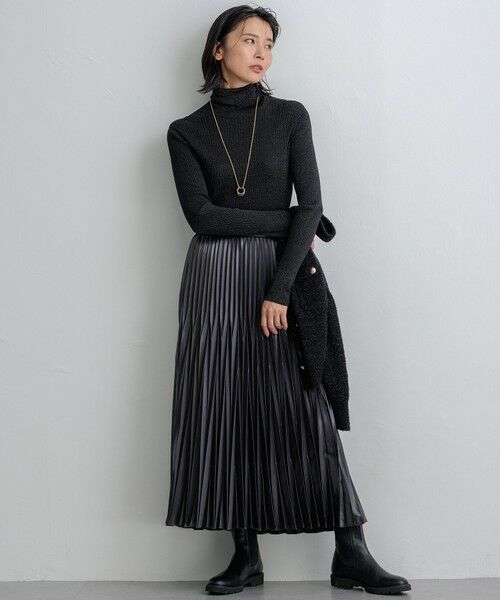 セール】 【洗える】レザーライクプリーツ スカート （ロング・マキシ