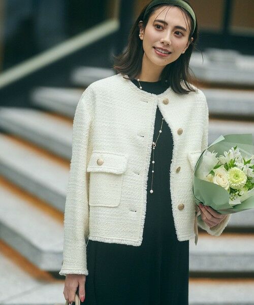 セール】 GIOLICA カラーミックスツイード ジャケット （ノーカラー