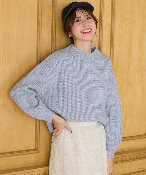 セール】 【洗える】袖ケーブルショート ニット （ニット・セーター