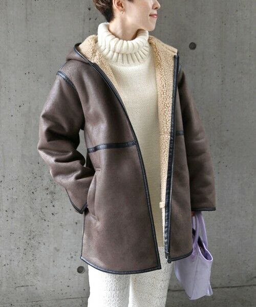 セール】 SHIPS any: フェイク ムートン フード ミディ コート