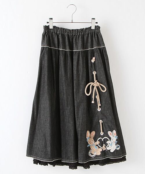 セール】 ハーバーラビット刺繍デニムスカート （ロング・マキシ丈
