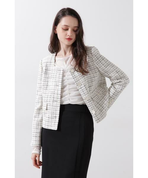 セール】 ◇スクエアーネックツイードジャケット （テーラード