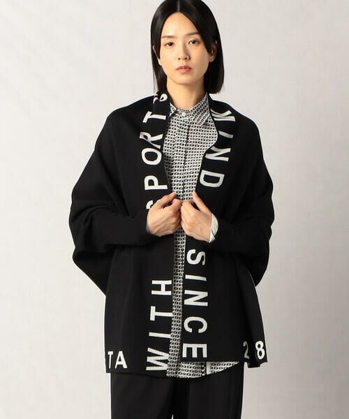 セール】 黒白ロゴニット 変形ポンチョ （カーディガン・ボレロ