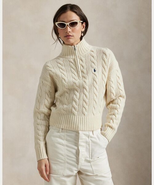 ケーブル ウールカシミヤ ハーフジップ セーター （ニット・セーター