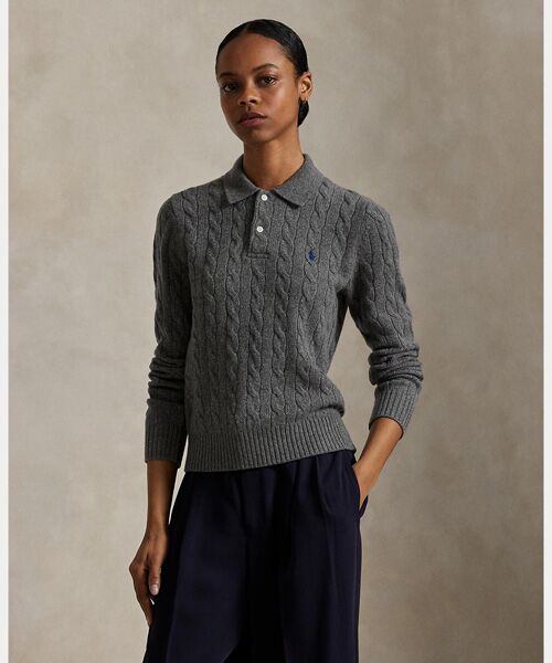 ケーブルニット ウールカシミヤ ポロ セーター （ニット・セーター