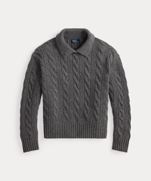 ケーブルニット ウールカシミヤ ポロ セーター （ニット・セーター