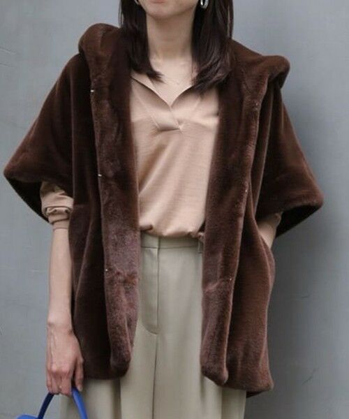 セール】 スムースファー フーディーポンチョ （その他アウター