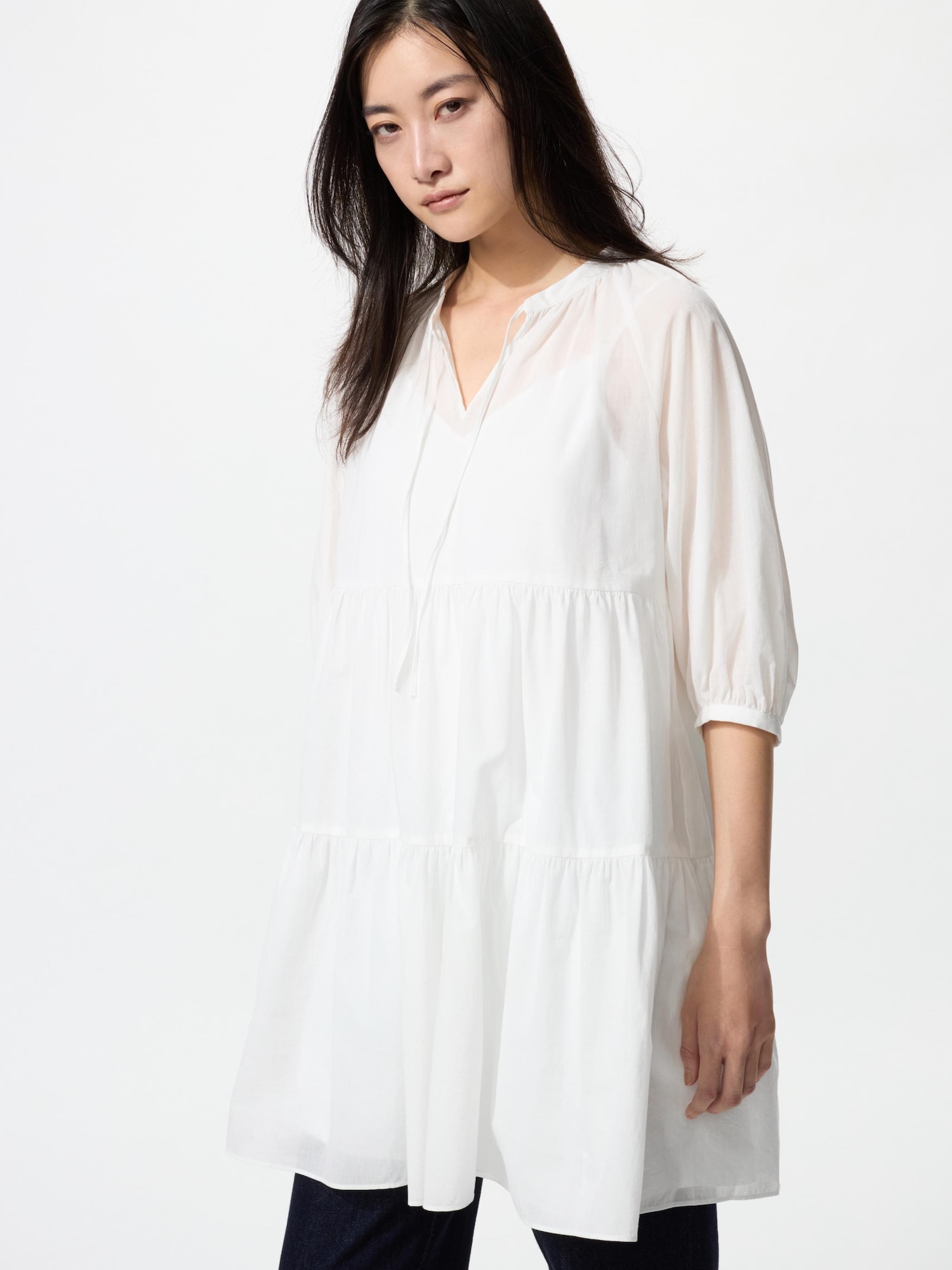 ユニクロ公式 | ティアードミニワンピース/7分袖