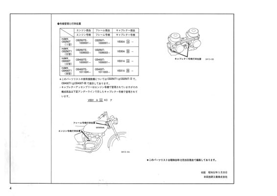 ホンダCB250T 400T CM250T バブ サービスマニュアルパーツリスト