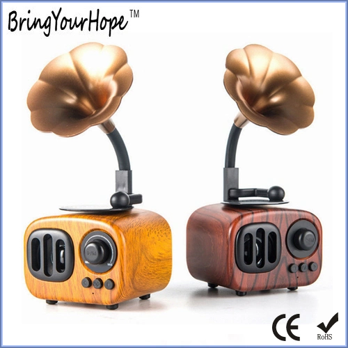 レトロなフォノグラフスタイルの木製ポータブルミニラジオ Bluetooth